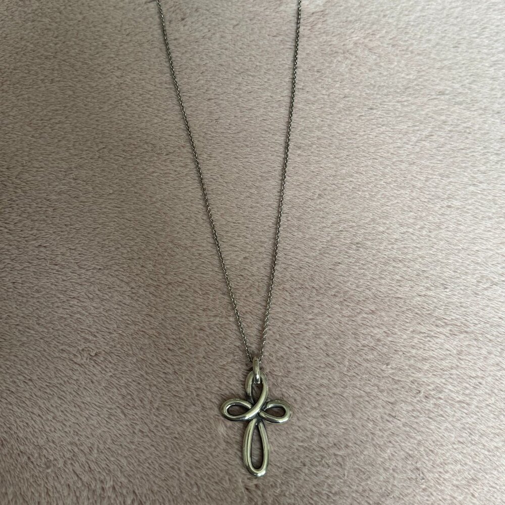Retired James Avery Sterling Silver Eternal Ribbon Cross Pendant & Necklace